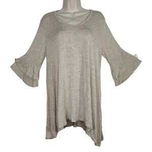Lovely Souls Heather Tan Grey Tunic Top Jersey Knit Women Size L Asymmetric Hem